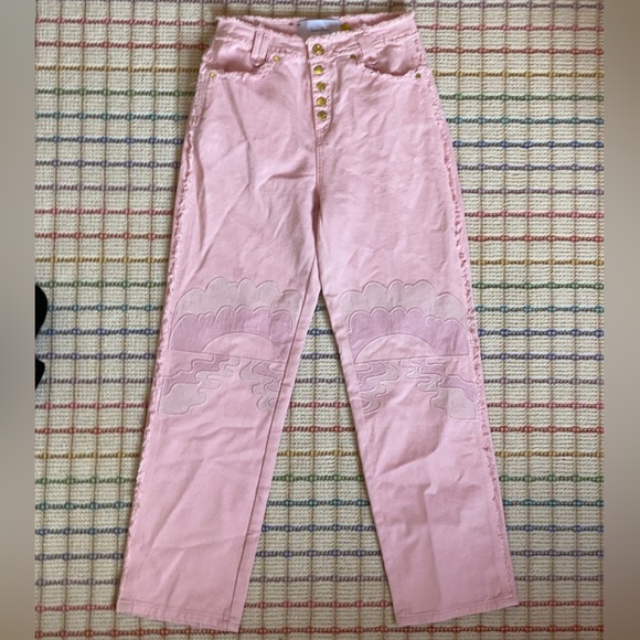 HOUSE OF SUNNY / FREE PEOPLE PINK DAY TRIPPER JESSIE PATCHWORK JEANS: size US 2 - Picture 1 of 7